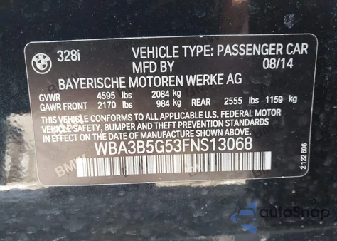 2015 BMW 328I xDrive z USA, uszkodzony, nr VIN WBA3B5G53FNS13068